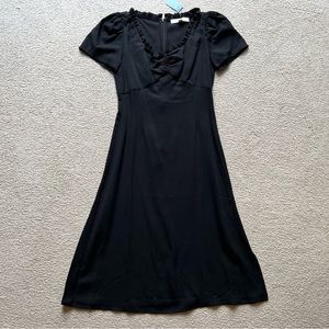 Ann Taylor LOFT Black Short Sleeve Ruffle Trim Side Slit Dress Women Cinched 0P